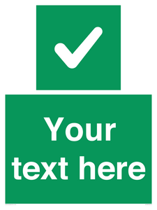 Custom green background, green square with tick sign